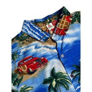 Rima Mens XL Hawaiian Caribbean Beach Button‎ Up Short Sleeve Blue